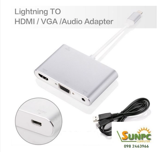 Cáp chuyển lightning to HDMIVGACVBS + audio P38P002S